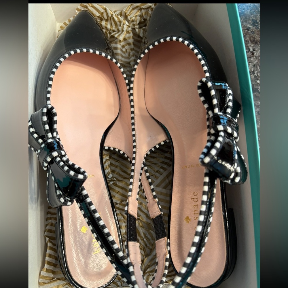Kate Spade Black and White Flats with Bow Detail